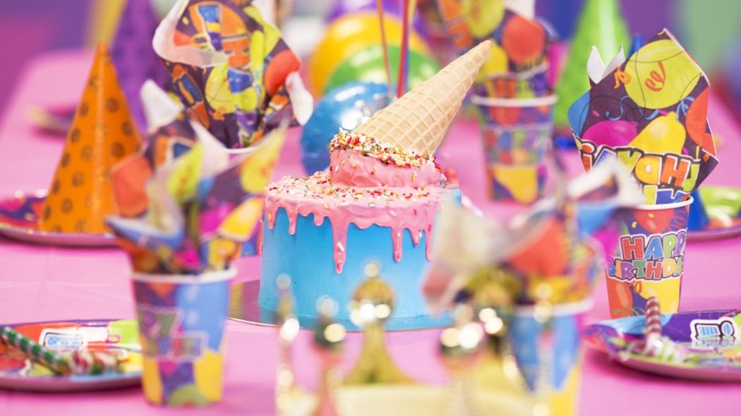 ice-cream cake at pictured at a birthday party